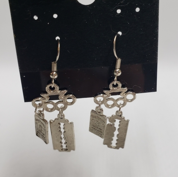 Razor Blade Jack Daniels Silver Tone Earrings - Picture 2 of 9
